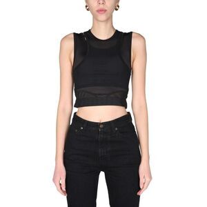 MCQ Women's Sleeveless Mesh Panel Crop Top Women BLACK T-Shirts & Tops